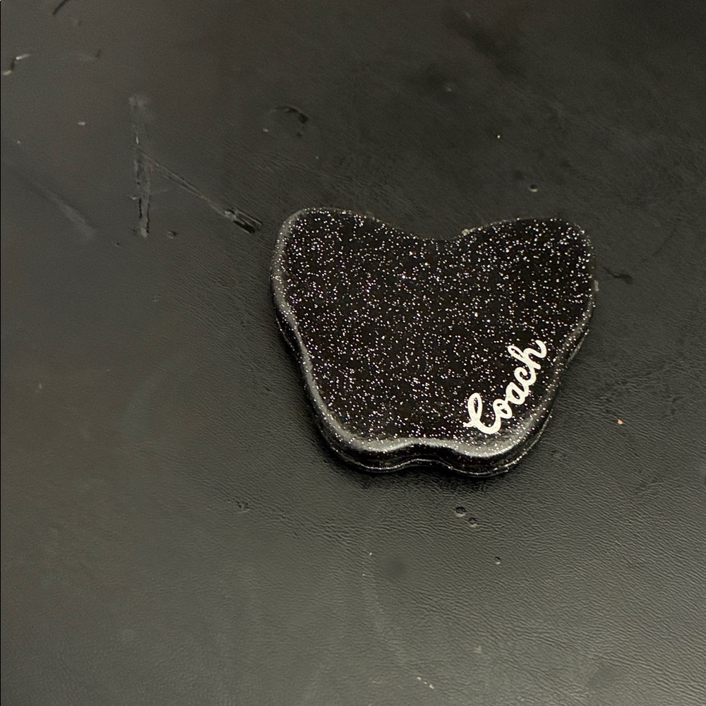 Coach Black Glitter Heart-Shaped Charm with Script Logo